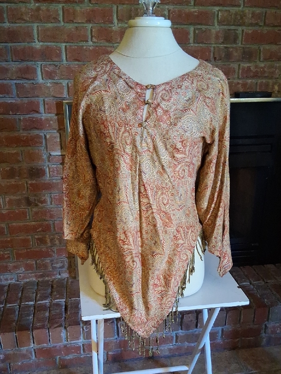 Karma Highway Tops - Karma Highway Paisley Fringe Tunic Top - Rust and Cream